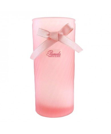 Pamela glass vase pink with pink long ribbon - BY-RI-I-PK