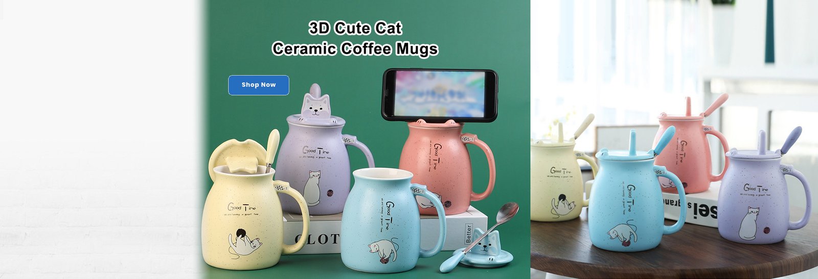 3D Cute Cat Ceramic Coffee Mugs + Phone Holder - TIG-MUG-01-PK