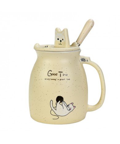 3D Cute Cat Ceramic Coffee Mugs + Phone Holder - TIG-MUG-01-YW