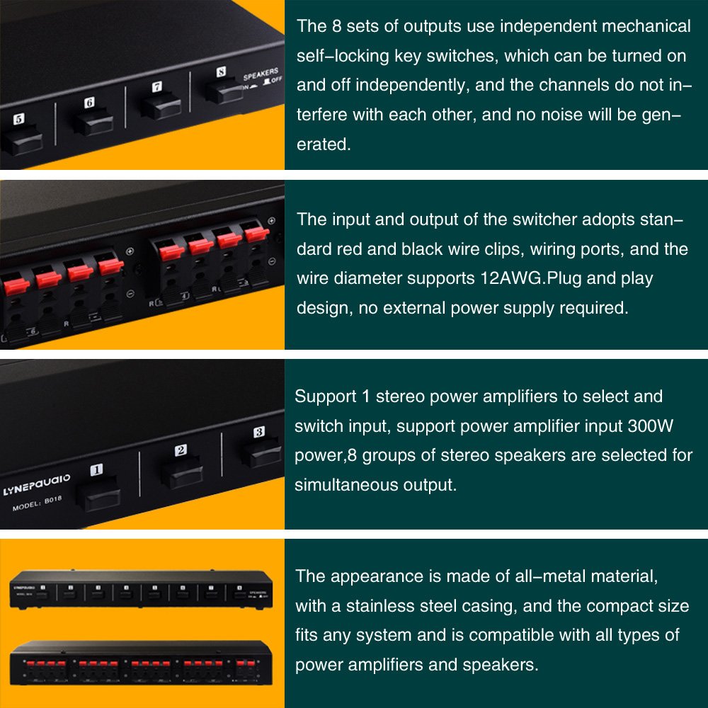 1 In 8 Out Selector Audio Switch Distributor