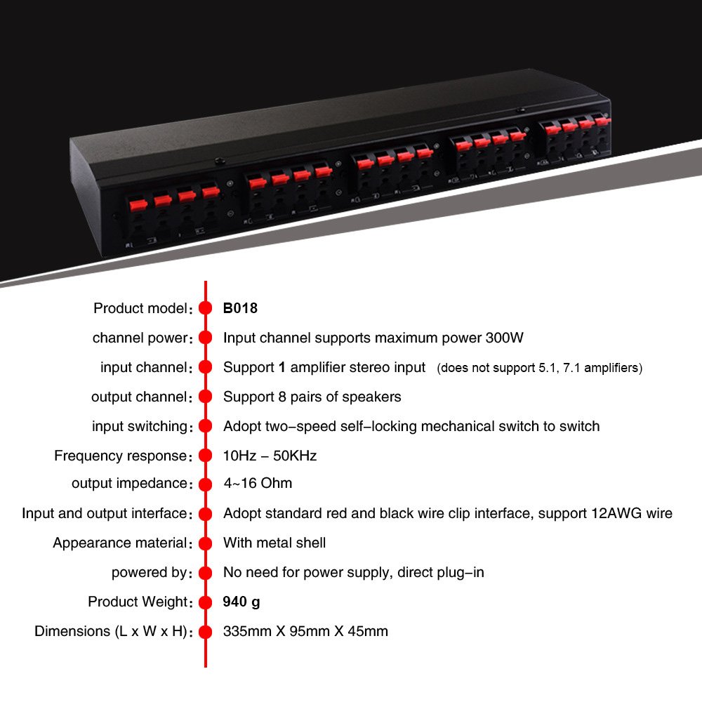 1 In 8 Out Selector Audio Switch Distributor