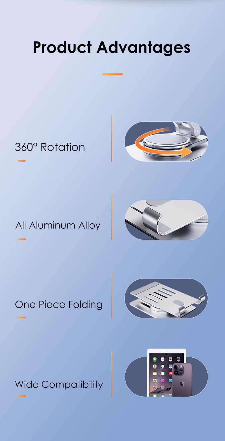 Foldable 360 Rotation Alloy Phone and Tablet Stand